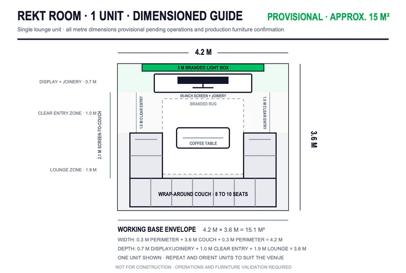 Dimensioned floor plan of the base configuration