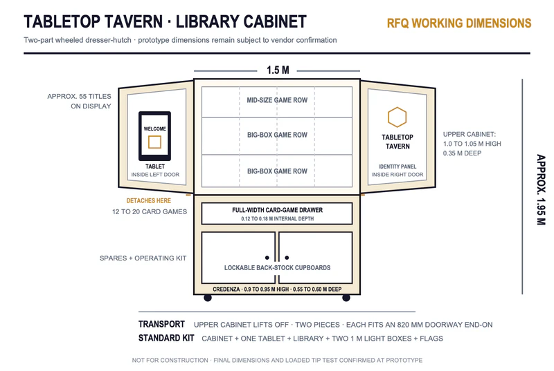 Tabletop Tavern library cabinet dimensions